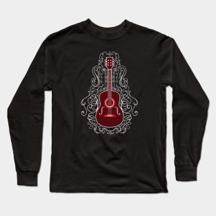 Acoustic Guitar With Scroll Design Long Sleeve T-Shirt